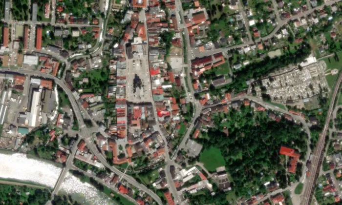 kostel Stětí svatého Jana Křtitele (Hranice I-Město) – letecký pohled