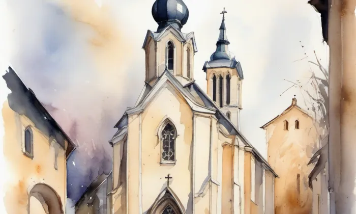 kostel sv. Jiří (Nemanice) – akvarel