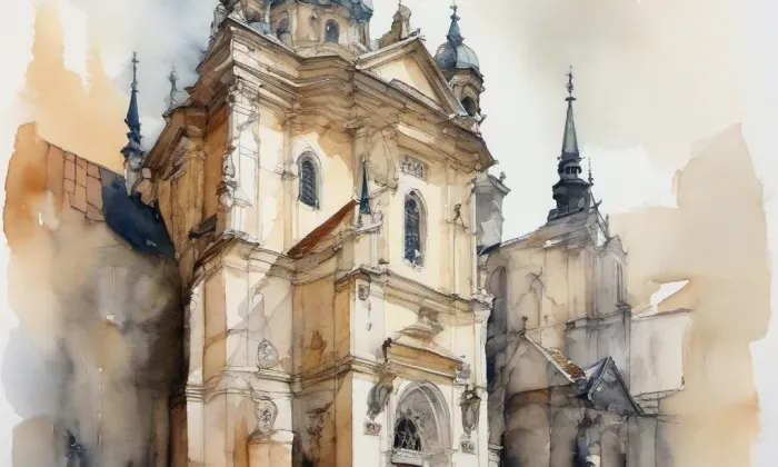 kostel svaté Alžběty Uherské ve Cvikově – akvarel