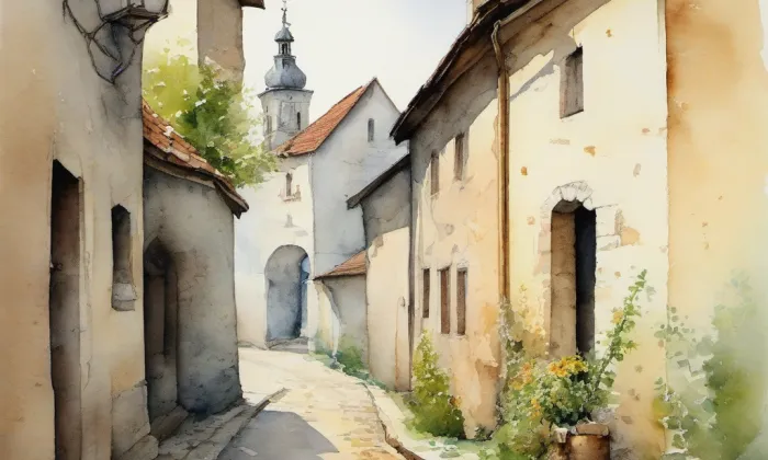 Kostel svaté Anežky České (Drnovice) – akvarel