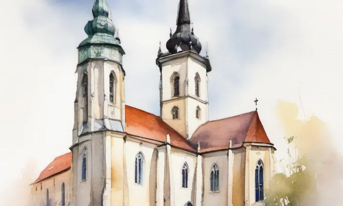 kostel svaté Anny (České Budějovice 1) – akvarel