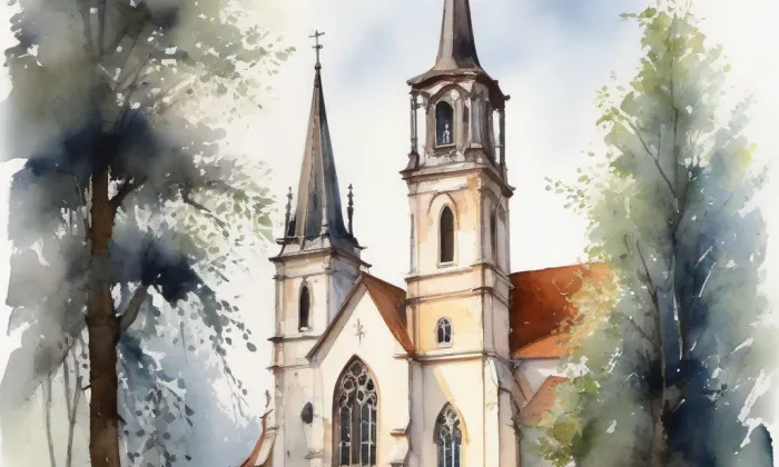kostel svaté Anny (Pustá Kamenice) – akvarel