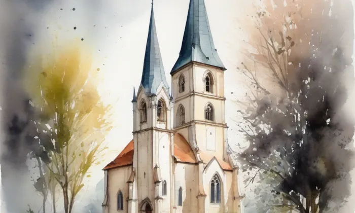 Kostel svaté Barbory (Šakvice) – akvarel