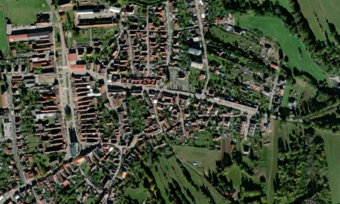 kostel svaté Barbory (Batelov) – letecký pohled