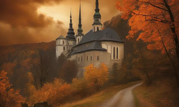 kostel svaté Barbory (Batelov) – autumn