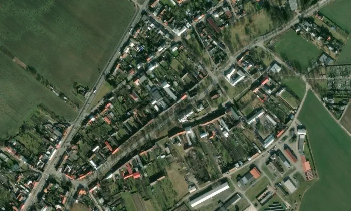 kostel svaté Barbory (Chvalkovice) – letecký pohled