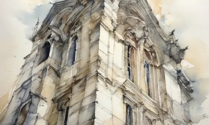 Kostel svaté Barbory (Mašťov) – akvarel