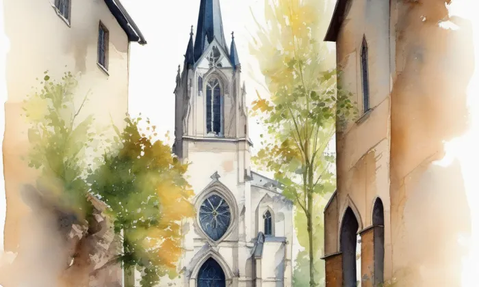kostel svaté Kateřiny (Bavory) – akvarel