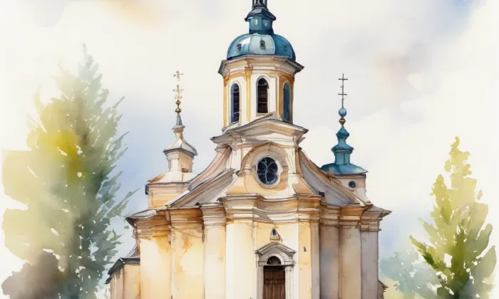 kostel svaté Kateřiny (Choteč) – akvarel