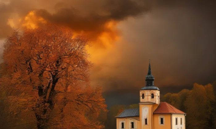 Kostel svaté Kateřiny (Chrást nad Sázavou) – autumn