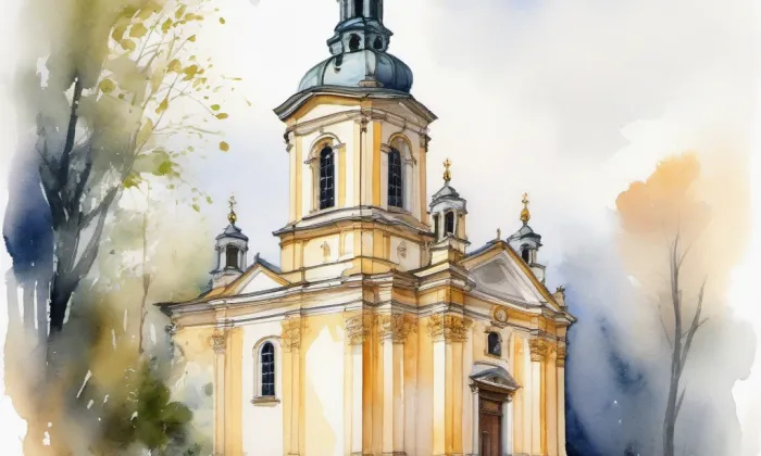 kostel svaté Kateřiny (Slavíkovice) – akvarel