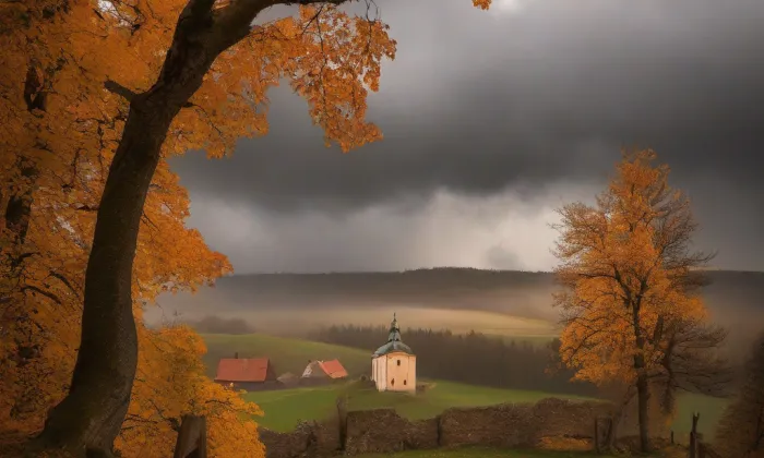 Kostel svaté Kateřiny (Stránské) – autumn