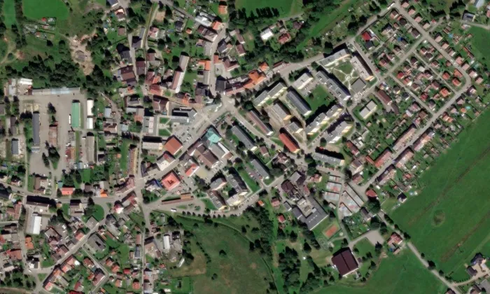 Kostel svaté Kateřiny Alexandrijské (Volary) – letecký pohled