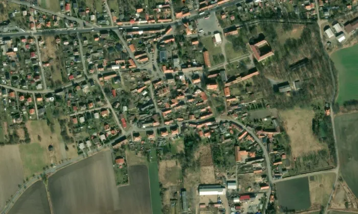 Kostel svaté Kateřiny ve Mšeci – letecký pohled