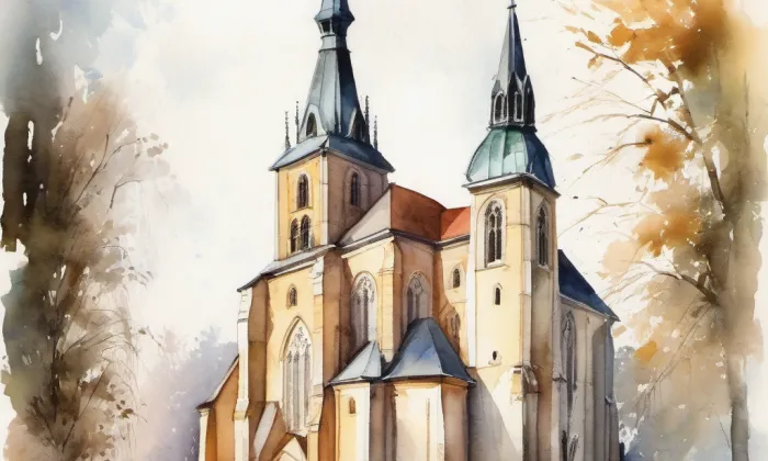 kostel svaté Kunhuty (Nížkovice) – akvarel