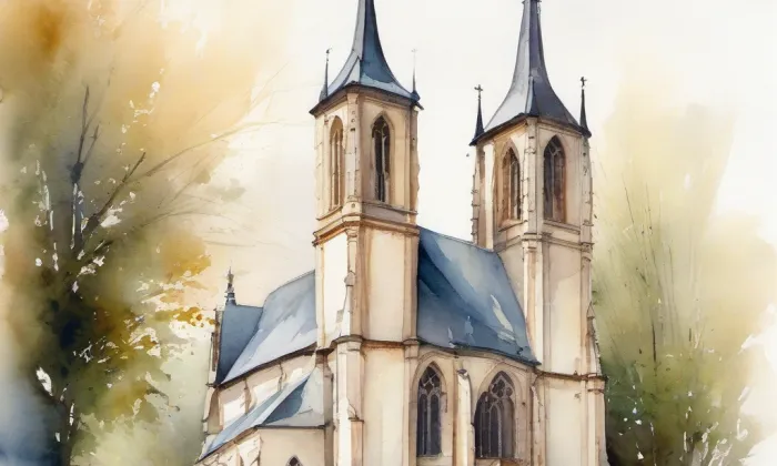 kostel svaté Ludmily (Řimice) – akvarel