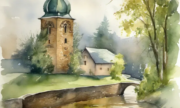 Kostel svaté Máří Magdaleny (Božanov) – akvarel
