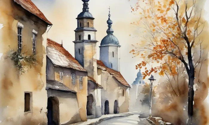 kostel svaté Maří Magdalény (Dětmarovice) – akvarel