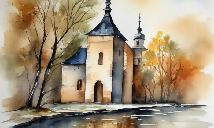 kostel svaté Markéty (Loděnice) – akvarel