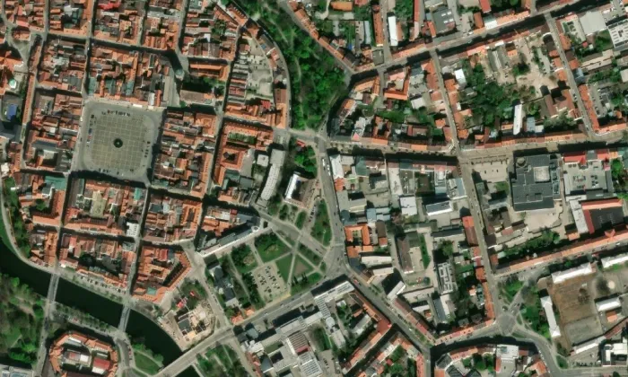 kostel svaté Rodiny (České Budějovice 1) – letecký pohled
