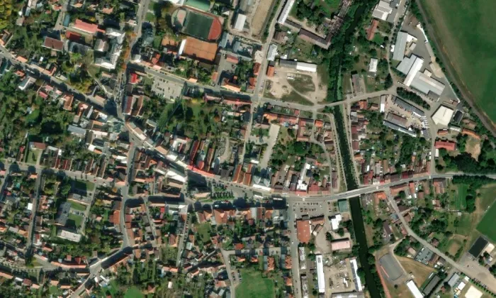 kostel svaté Voršily (Chlumec nad Cidlinou I) – letecký pohled