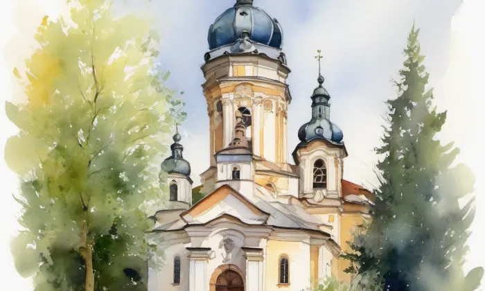 kostel svaté Voršily (Chlumec nad Cidlinou I) – akvarel