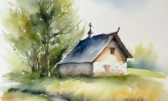 Kostel svatých Filipa a Jakuba (Šumavské Hoštice) – akvarel