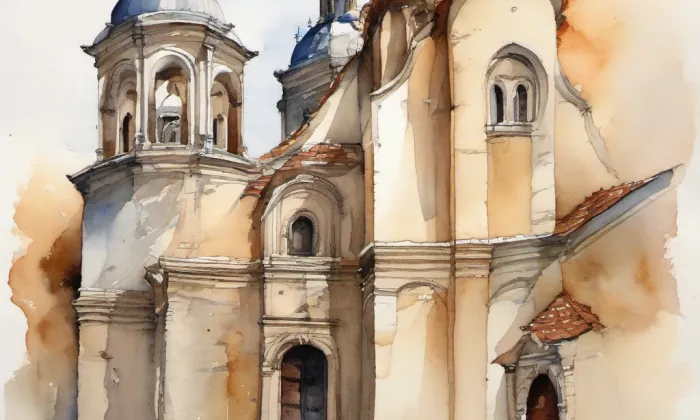kostel svatých Petra a Pavla (Dolní Lukavice) – akvarel