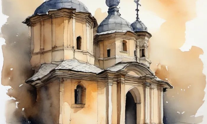 kostel svatých Petra a Pavla (Tištín) – akvarel