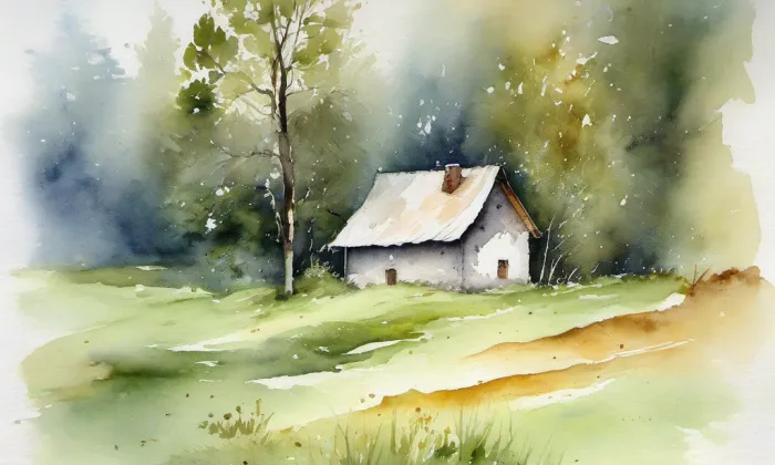 Kostel svatého Šimona a Judy (Brloh) – akvarel