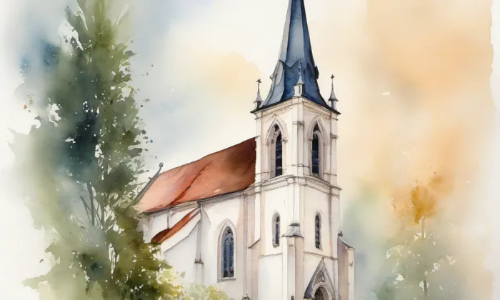 Kostel svatého Šimona a Judy (Rožmitál na Šumavě) – akvarel