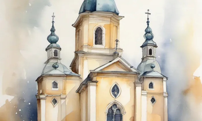 Kostel svatého Antonína Paduánského (Třeština) – akvarel