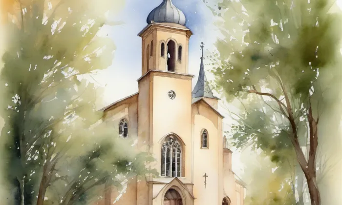 kostel svatého Barnabáše – akvarel