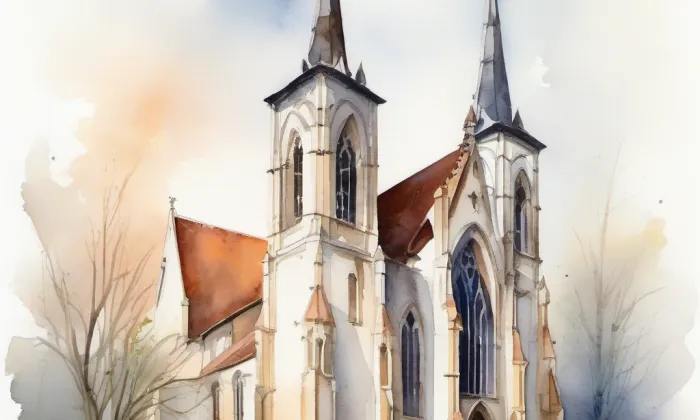 Kostel svatého Bartoloměje (Březí) – akvarel