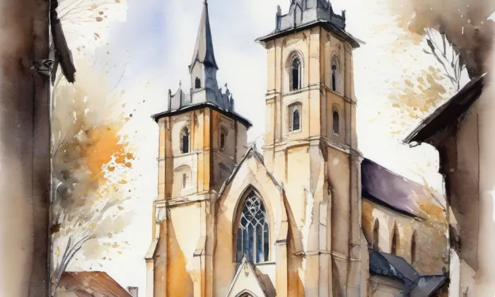 kostel svatého Bartoloměje (Bítovany) – akvarel