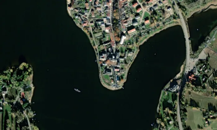 Kostel svatého Bartoloměje (Frymburk) – letecký pohled