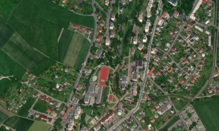 Kostel svatého Bartoloměje (Kopřivnice) – letecký pohled