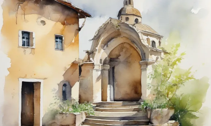 Kostel svatého Bartoloměje (Popovičky) – akvarel