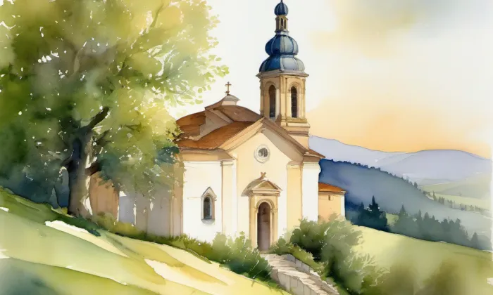 kostel svatého Bartoloměje (Radkov) – akvarel