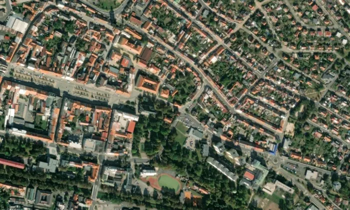 Kostel svatého Bartoloměje (Rakovník I) – letecký pohled