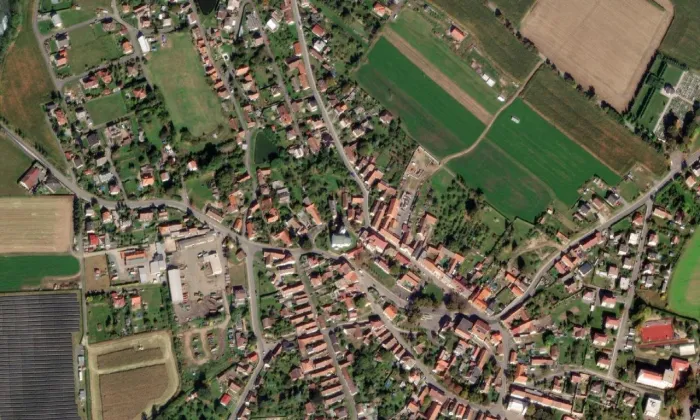 Kostel svatého Bartoloměje (Trhový Štěpánov) – letecký pohled