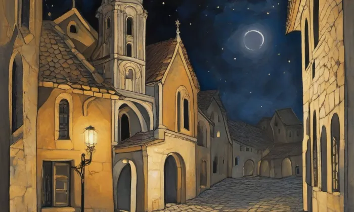 Kostel svatého Cyrila a Metoděje (Nebušice) – noc