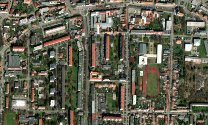kostel svatého Cyrila a Metoděje (Prostějov) – letecký pohled