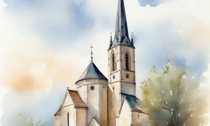 Kostel svatého Filipa a Jakuba (Velešín) – akvarel