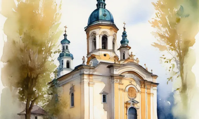 Kostel svatého Filipa a Jakuba (Zlíchov) – akvarel