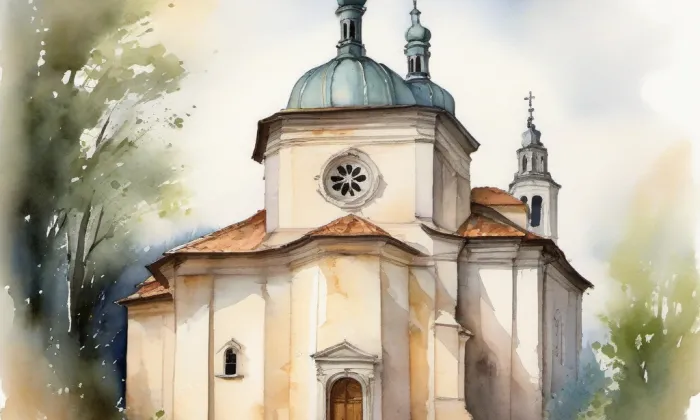 Kostel svatého Františka z Assisi (Kamenice) – akvarel