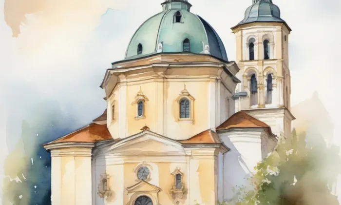 Kostel svatého Františka z Assisi v Turnově – akvarel