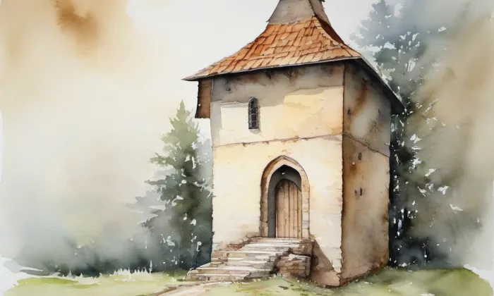 Kostel svatého Jakuba (Chvojen) – akvarel