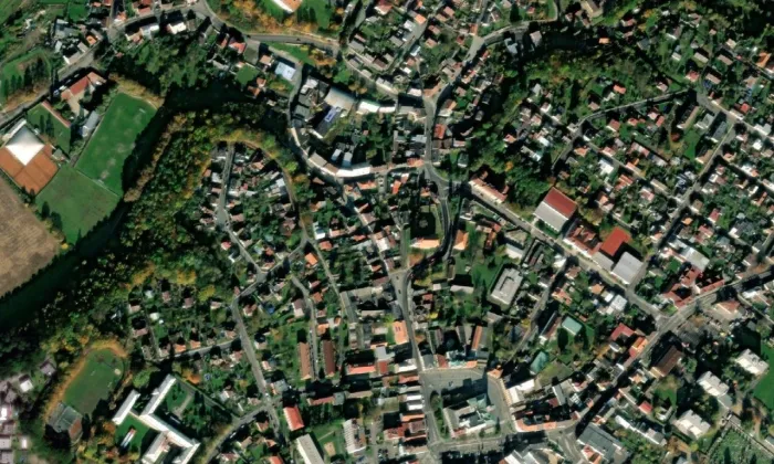 Kostel svatého Jakuba (Mnichovo Hradiště) – letecký pohled