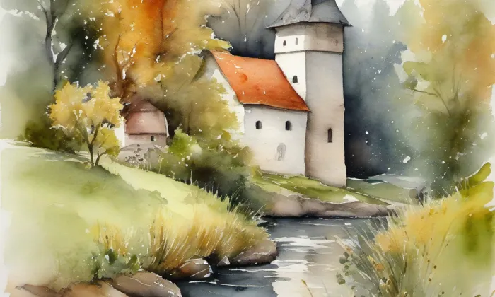 Kostel svatého Jakuba apoštola (Mrzlice) – akvarel